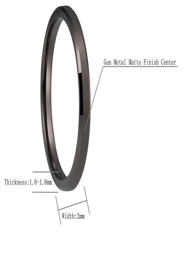 CROWNAL 2mm Thin Gunmetal Tungsten Wedding Couple Bands Rings Women Matte Brushed Finish Engraved I Love You Size 4 To 10 (2mm Gunmetal,9) - Image 4